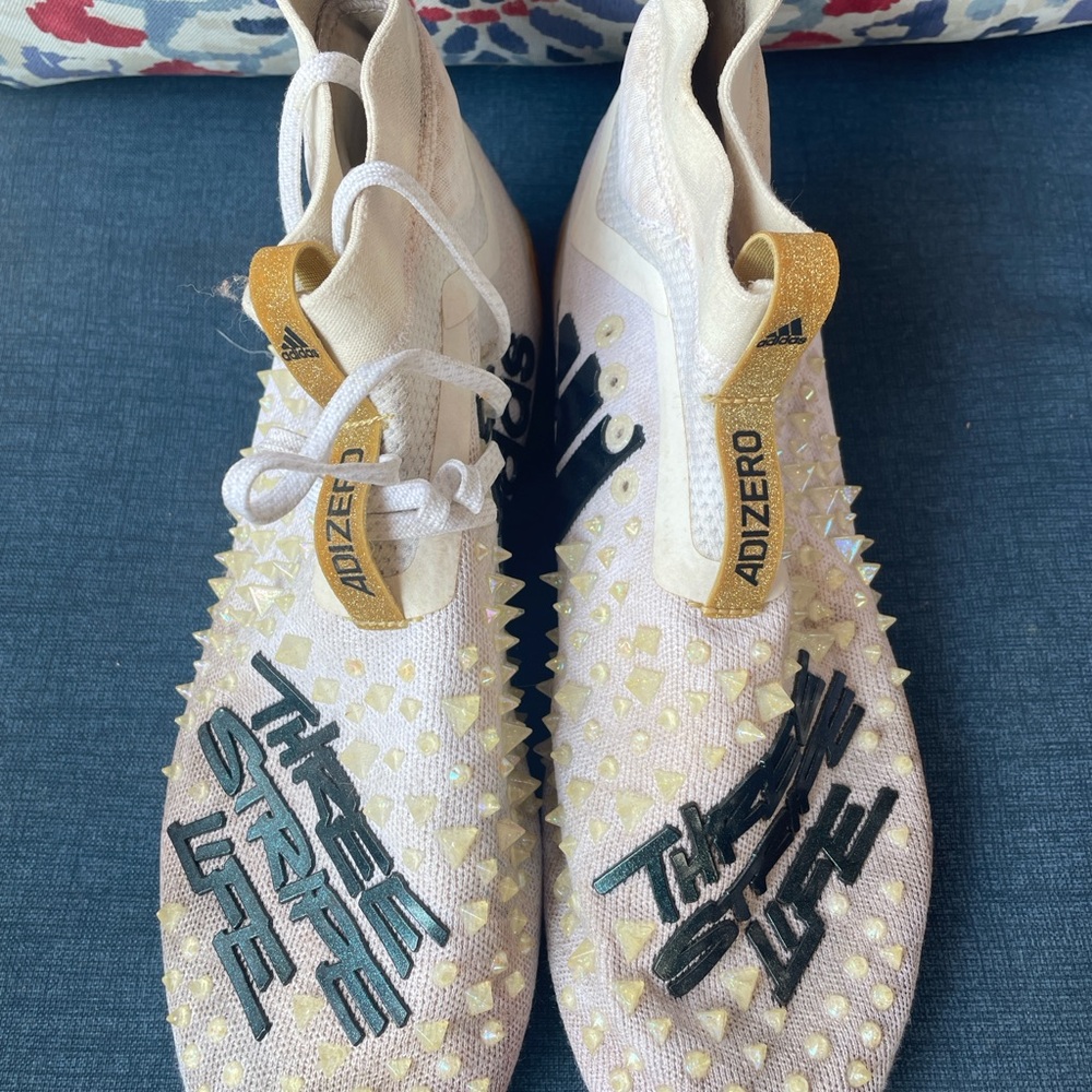Adidas Adizero White and Gold Spiked Shoes